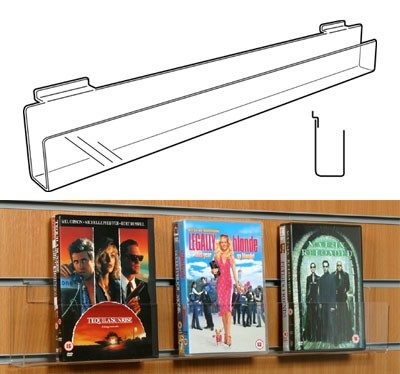 SL1041 - Slatwall Video/DVD Rack Face On: 800mm (W) x 100mm (H) x 46mm (D)