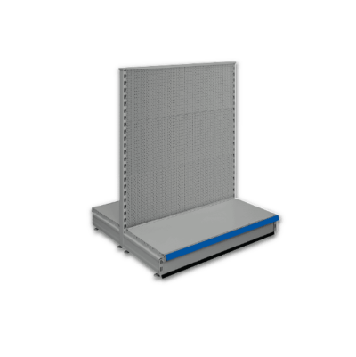 Double sided pegboard gondola - retail shop shelving system - Silver & Blue