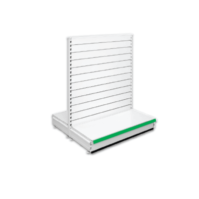 Double Sided Slatted Gondola Retail Shop Shelving - Jura & Green