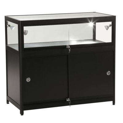 R1581 Black Glass Showcase Display Counter - L1000mm x D500mm x H900mm