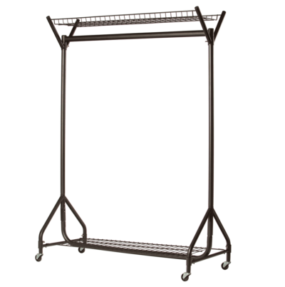 4ft Heavy Duty Clothes Rail - Black with Top & Bottom Baskets