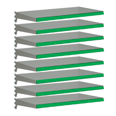 Pack of 8 complete heavy duty shelves for Evolve S50i - Silver & Green