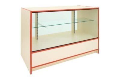 Choice Range L120cm 3/4 Glass Fronted Counter In Cream & Blue Edging - Clearance