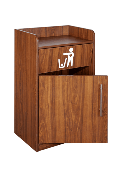 Walnut Litter Bin and Tray Stand - Open Door