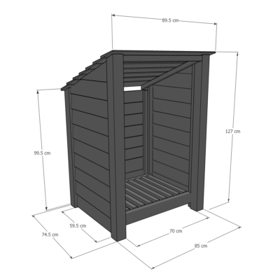 Burley Log Store with Backwards Slope Roof - Dimensions