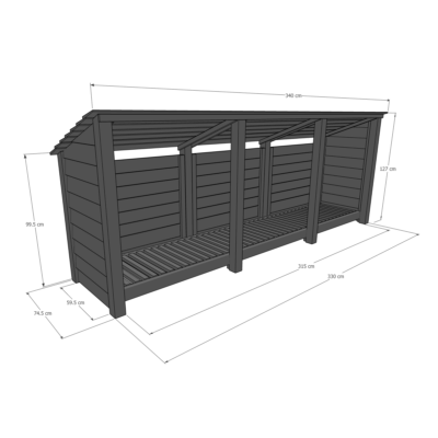 Empingham 4ft Log Store - Reverse Roof - Dimensions