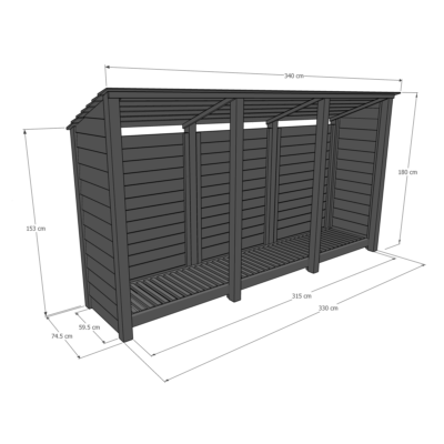 Empingham 6ft Log Store - Reverse Roof - Dimensions