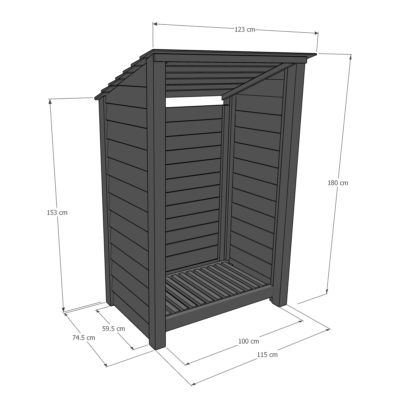 Greetham 6ft Log Store - Reversed Roof - Dimensions