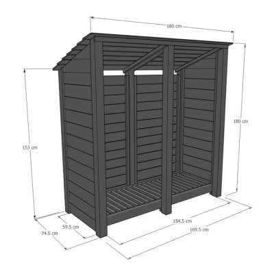 Hambleton 6ft Log Store - Reversed Roof - Dimensions