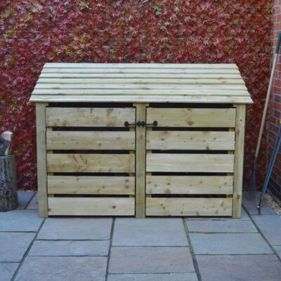 MALS-SLT-DR-LGR - Hambleton 4ft Log Store - Slatted Sides - With Door - Light Green - Front View