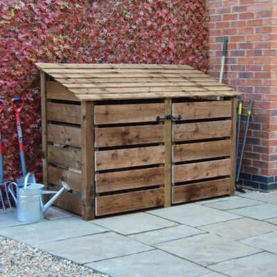 MALS-SLT-DR-RBR - Hambleton 4ft Log Store - Slatted Sides - Rustic Brown - With Doors - Front Left View