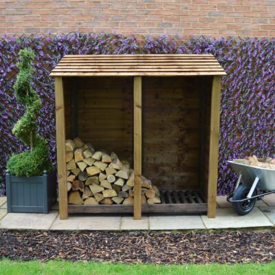 MALS6-SLD-RBR - Hambleton 6ft Log Store - Solid Sides - Rustic Brown - Front View - With Logs