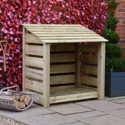 MILS4-SLT-LGR - Greetham 4ft Log Store - Slatted Sides - Light Green - Front Left View