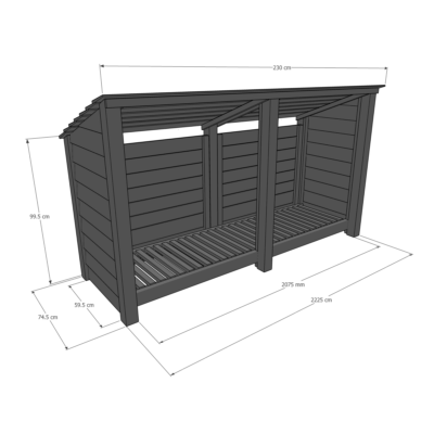 Normanton 4ft Log Store - Reversed Roof - Dimensions