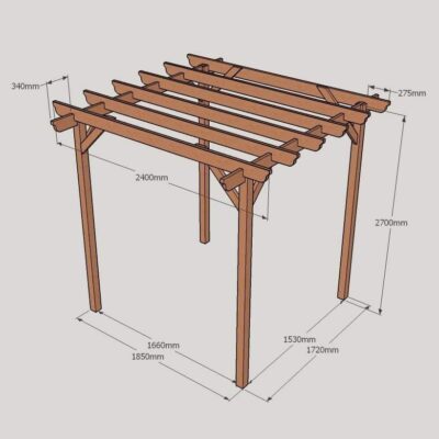 Garden Pergola – Sculpted Rafter End – 4 Post - 2.4m x 2.4m Dimensioned Drawing