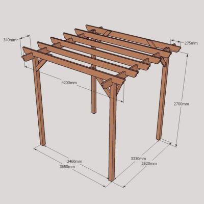 Garden Pergola – Sculpted Rafter End – 4 Post - 4.2m x 4.2m Dimensioned Drawing