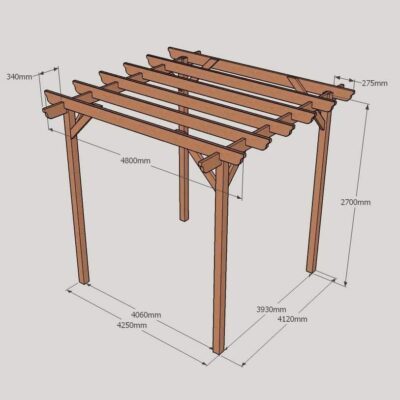 Garden Pergola – Sculpted Rafter End – 4 Post - 4.8m x 4.8m Dimensioned Drawing