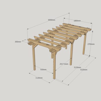 Double Garden Pergola - 1800 x 6000mm - 6 Post