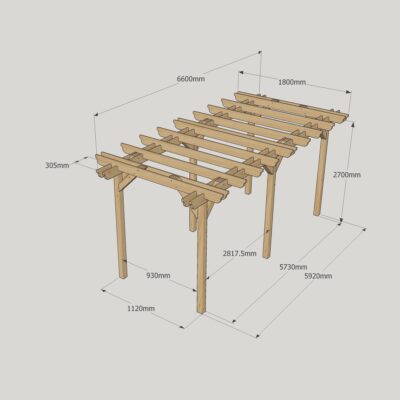 Double Garden Pergola - 1800 x 6600mm - 6 Post