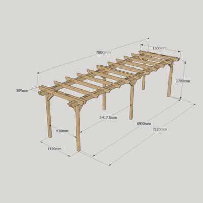 Double Garden Pergola - 1800 x 7800mm - 6 Post