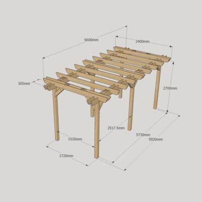 Double Garden Pergola - 2400mm x 6600mm - 6 Post