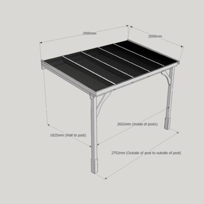 Polycarbonate Carport - 2000 x 2900mm - 2 Post