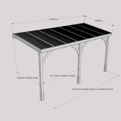 Polycarbonate Carport - 2000 x 4340mm - 3 Post