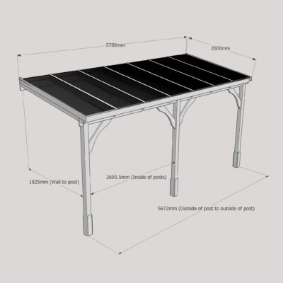 Polycarbonate Carport - 2000 x 5780mm - 3 Post