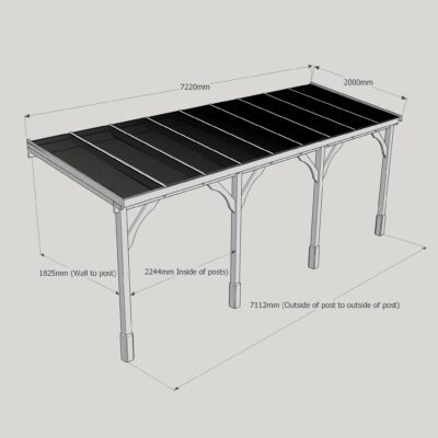 Polycarbonate Carport - 2000 x 7220mm - 4 Post