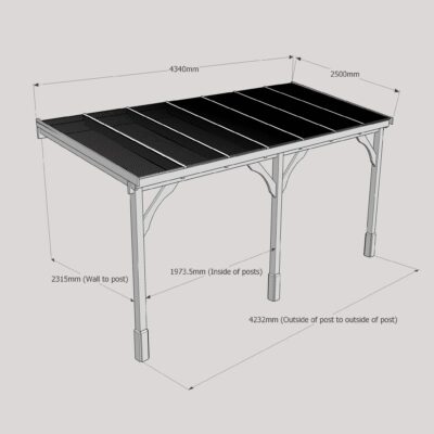 Polycarbonate Carport - 2500 x 4340mm - 3 Post