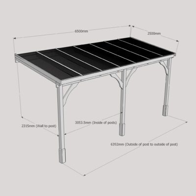 Polycarbonate Carport - 2500 x 6500mm - 3 Post