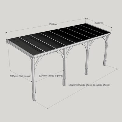 Polycarbonate Carport - 2500 x 6500mm - 4 Post