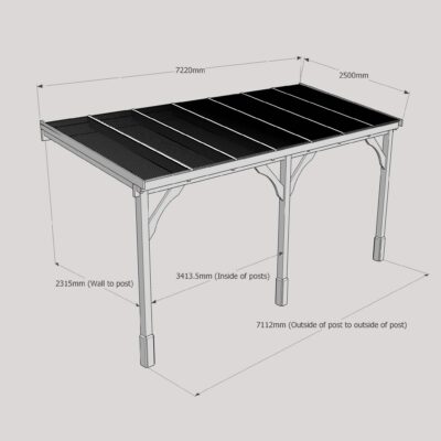 Polycarbonate Carport - 2500 x 7220mm - 3 Post