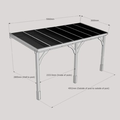 Polycarbonate Carport - 3000 x 5060mm - 3 Post