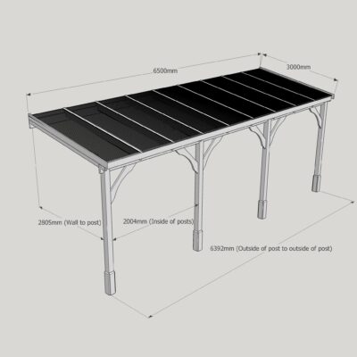 Polycarbonate Carport - 3000 x 6500mm - 4 Post