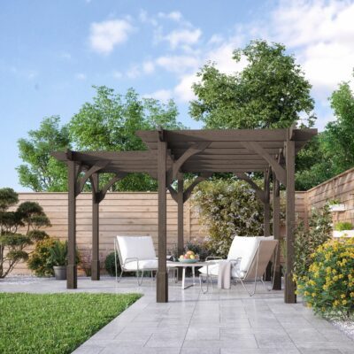 Premium Corner Pergola - Rustic Brown - Side