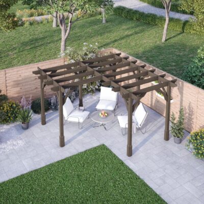 Premium Corner Pergola - Rustic Brown - Top