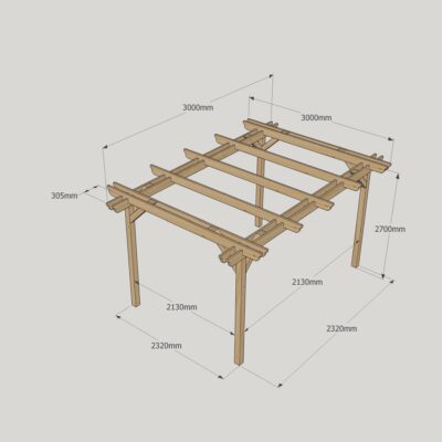 Double Garden Pergola - 3000mm x 3000mm - 4 Post