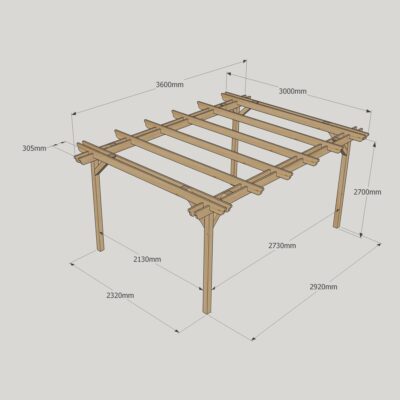 Double Garden Pergola - 3000mm x 3600mm - 4 Post