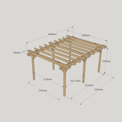 Double Garden Pergola - 3000mm x 6000mm - 6 Post