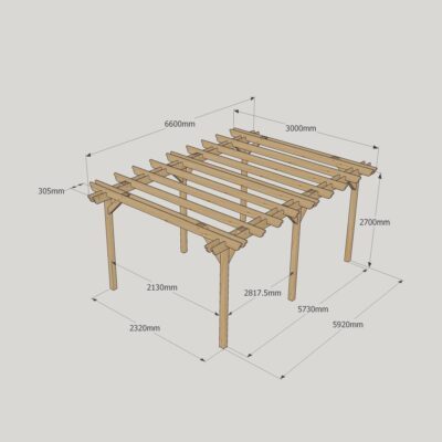 Double Garden Pergola - 3000mm x 6600mm - 6 Post