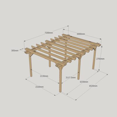 Double Garden Pergola - 3000mm x 7200mm - 6 Post