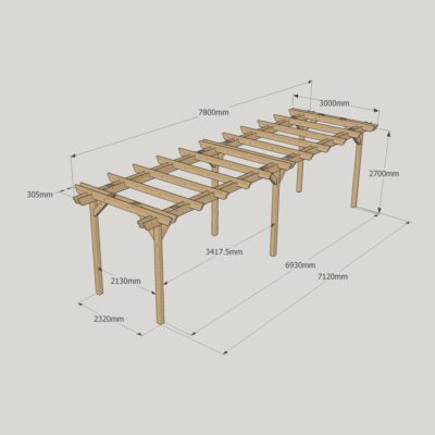 Double Garden Pergola - 3000mm x 7800mm - 6 Post