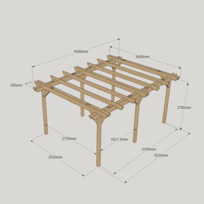 Double Garden Pergola - 3600mm x 4200mm - 6 Post