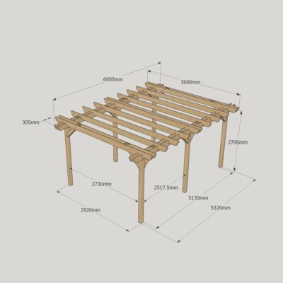 Double Garden Pergola - 3600mm x 6000mm - 6 Post