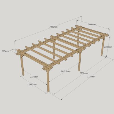 Double Garden Pergola - 3600mm x 7800mm - 6 Post