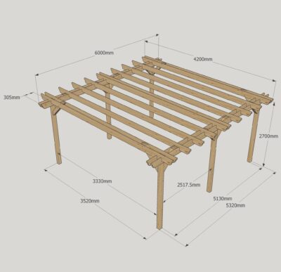 Double Garden Pergola - 4200mm x 6000mm - 6 Post