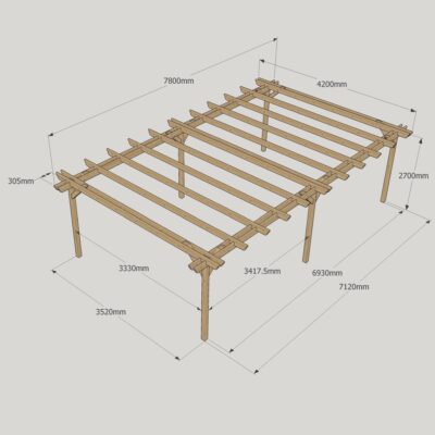 Double Garden Pergola - 4200mm x 7800mm - 6 Post