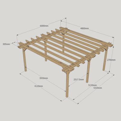 Double Garden Pergola - 4800mm x 6000mm - 6 Post