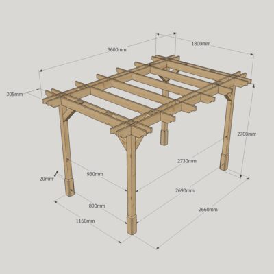 Double Premium Pergola - 1800mm x 3600mm - 4 Post